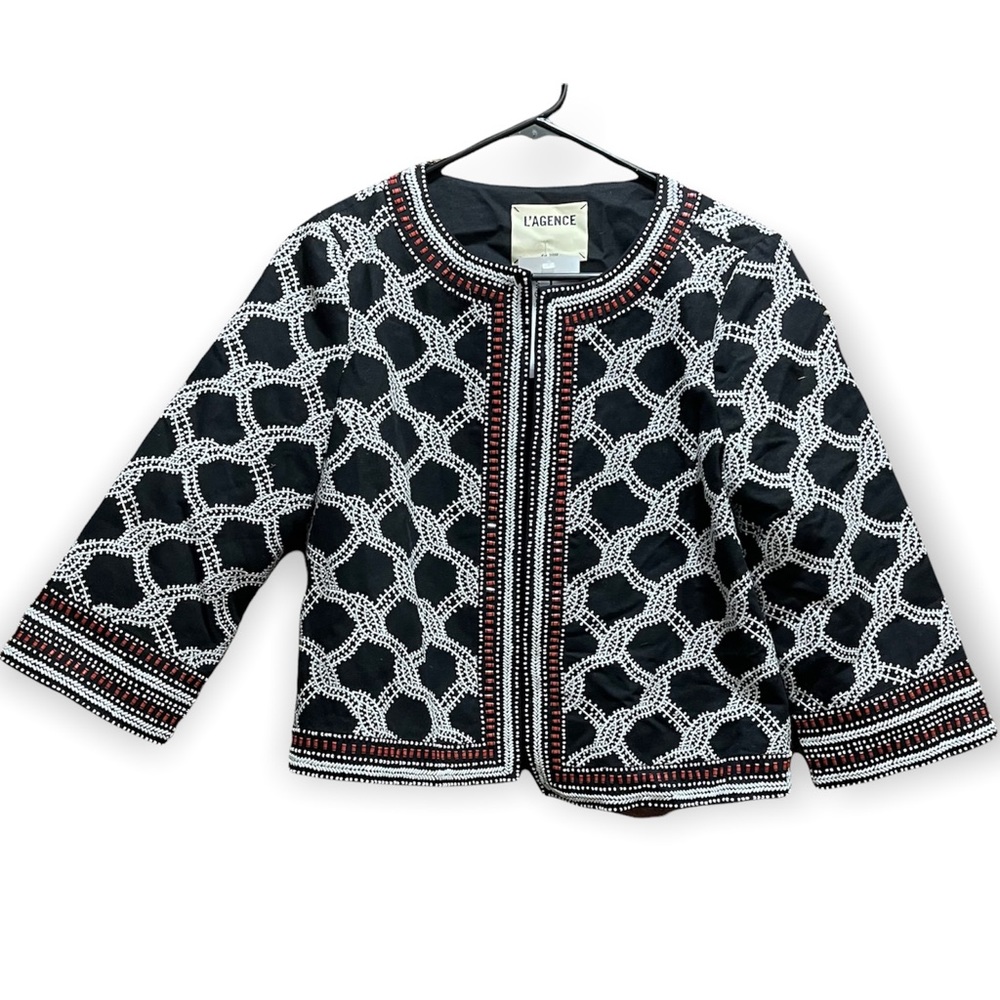 NWT L’AGENCE Crop Jacket Embroidered & Beaded Chain Pattern Size Small